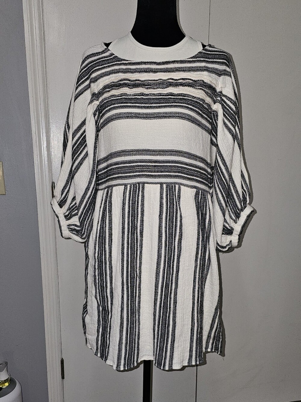 Free People Lilly Striped Mini Dress Tunic B&W Sz Sm
